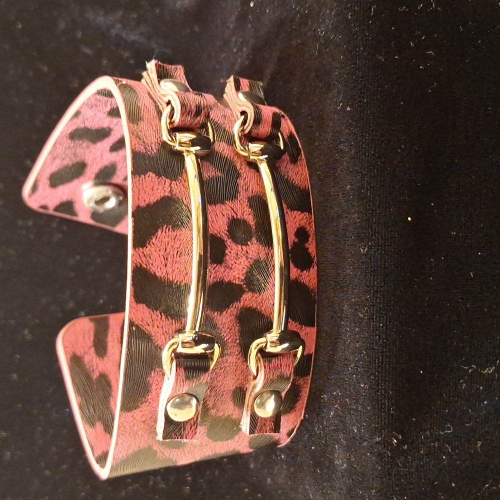 Pink and Black Animal Print Faux Leather Bracelet